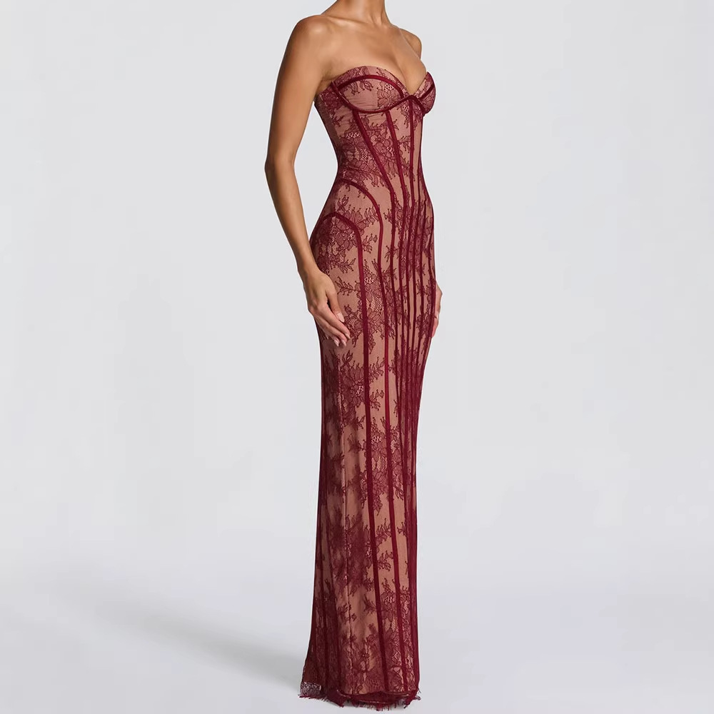 Strapless Bra Backless - Sukienka maxi bez ramiączek, obcisła, w